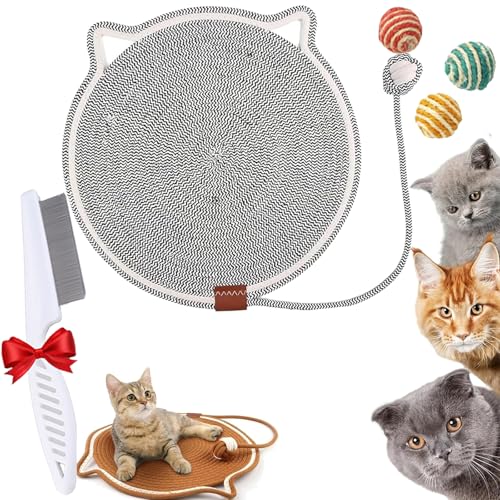 Clawloom Dual Scratching Pad, Clawloom Natural Cotton Rope Cat Scratch Pad/Cratcher/Mat with Ball Toy (Gray, L: 20inch) von Gyagalre