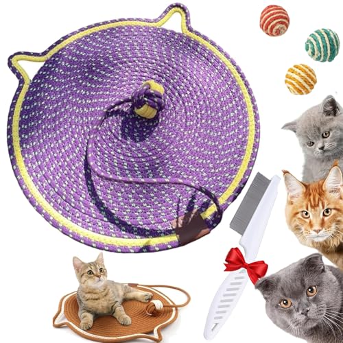 Clawloom Dual Scratching Pad, Clawloom Natural Cotton Rope Cat Scratch Pad/Cratcher/Mat with Ball Toy (Purple, L: 20inch) von Gyagalre