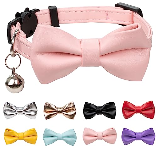 Gyapet Katzenhalsband, Sicherheit mit Schleife, Glöckchen, PU-Leder, weich, Party, Hochzeit, funkelnd, einfarbig, Kätzchen, Pink von Gyapet