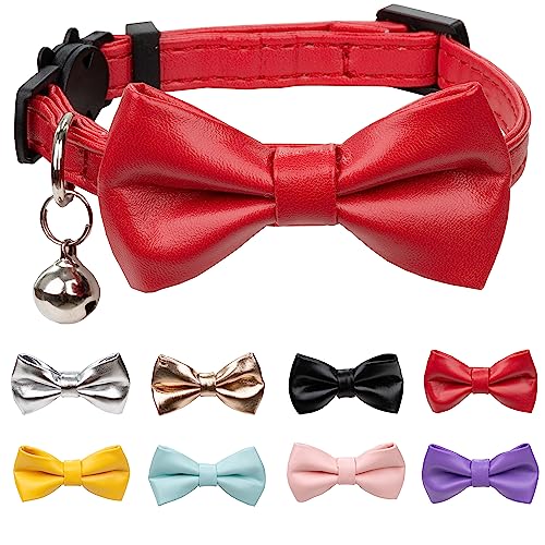 Gyapet Katzenhalsband, Sicherheit mit Schleife, Glöckchen, PU-Leder, weich, Party, Hochzeit, funkelnd, einfarbig, Kätzchen, Rot von Gyapet