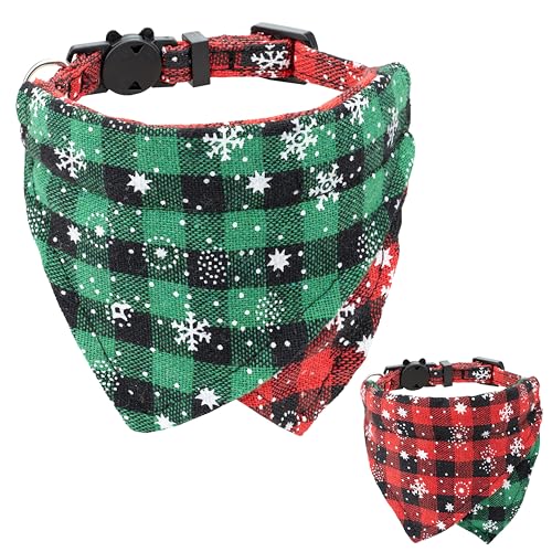 Gyapet Katzenhalsband mit Bandana, abnehmbarer Krawatte, zweiseitig, Blumenmuster, kariert, Glocke, Sicherheit, 17,8–27,9 cm, Weihnachten von Gyapet