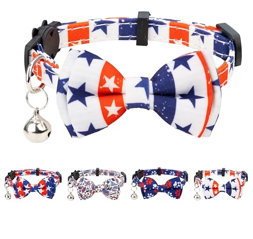 Gyapet Katzenhalsband mit Fliege, Glöckchen, Sicherheitsverschluss, für Kätzchen, 17,8–27,9 cm, 4. Juli, Unabhängigkeitstag, verstellbare US-Flagge, A von Gyapet