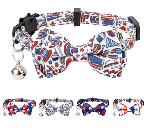 Gyapet Katzenhalsband mit Fliege, Glöckchen, Sicherheitsverschluss, 17,8–27,9 cm, 4. Juli, Unabhängigkeitstag, verstellbare US-Flagge, Graffiti von Gyapet