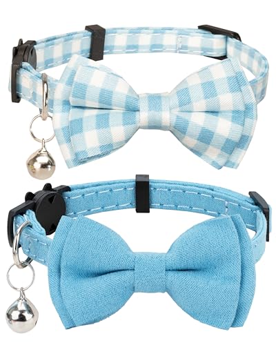 Gyapet Katzenhalsband mit Glöckchen, Fliege für Jungen und Mädchen, Kätzchen, Sicherheitsverschluss, einfarbig, Geschenk-Set, niedlich, festlich, Blau, 2 Stück von Gyapet