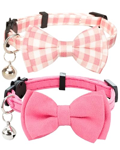 Gyapet Katzenhalsband mit Glöckchen, Fliege für Jungen und Mädchen, Kätzchen, Sicherheitsverschluss, einfarbig, Geschenk-Set, niedlich, festlich, Rosa, 2 Stück von Gyapet