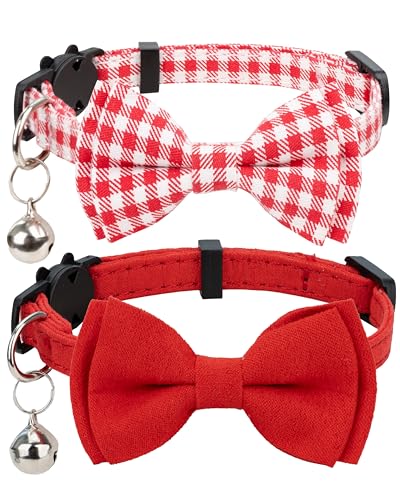 Gyapet Katzenhalsband mit Glöckchen, Fliege für Jungen und Mädchen, Kätzchen, Sicherheitsverschluss, einfarbig, Geschenk-Set, niedlich, festlich, Rot, 2 Stück von Gyapet