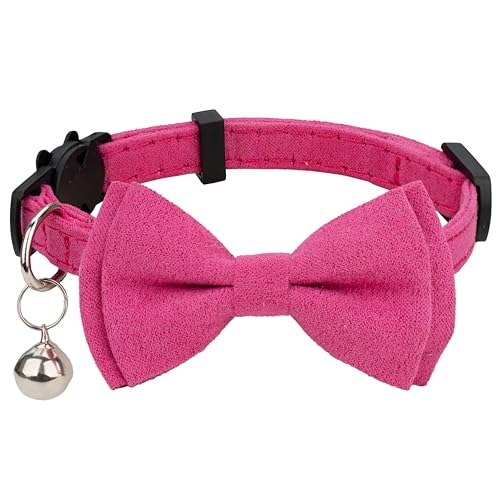 Gyapet Katzenhalsband mit Glöckchen, Sicherheitsfliege, für kleine Welpen, einfarbig, für Hochzeit, Grundfarbe [1 Stück] Rosa-Lila von Gyapet