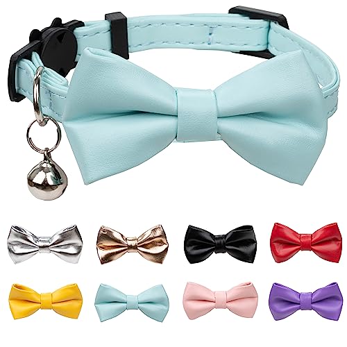 Gyapet Katzenhalsband mit Schleife, Glocke, PU-Leder, weich, Party, Hochzeit, funkelnd, einfarbig, Kätzchenblau von Gyapet