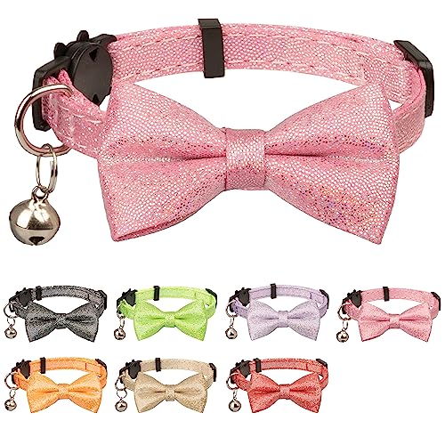 Gyapet Katzenhalsband mit Fliege, glitzernde Katzen, Kätzchen, Glocke, Party, glitzernd, Hochzeit, festlich, 17,8–27,9 cm, für Mädchen und Jungen, romantisch, Rosa von Gyapet