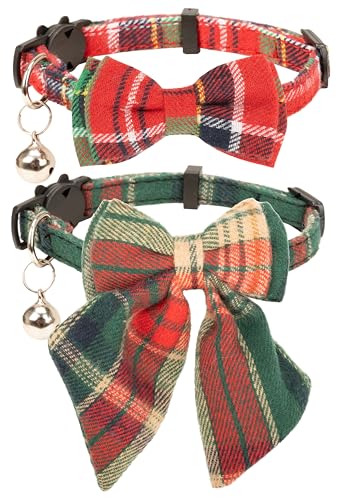 Gyapet Weihnachten Katzenhalsband Fliege Blume Matrosen Fliege Breakaway Sicherheit Abnehmbare Plaid Klassische Xmas Winter Urlaub Kätzchen Katzen 2 Stück Xmas-A von Gyapet