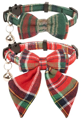 Gyapet Weihnachten Katzenhalsband Fliege Blume Matrosen Fliege Breakaway Sicherheit Abnehmbare Plaid Klassische Xmas Winter Urlaub Kätzchen Katzen 2 Stück Xmas-B von Gyapet