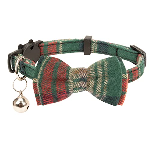 Gyapet Weihnachten Katzenhalsband Fliege Blume Seemann Fliege Breakaway Sicherheit Abnehmbare Plaid Klassisch Xmas Winter Urlaub Kätzchen Katzen B Schleife, Grün von Gyapet