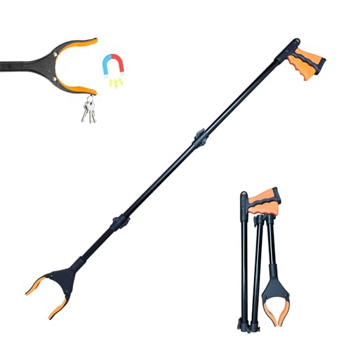 Gyios 110cm Greifzange für Senioren Müllzange Aluminium,Greifzange Lang,Faltbare Greifer mit Magnetspitzen,Greifhilfe,Greifarm Menschen mit Behinderung,Abfallsammlung (orange) von Gyios