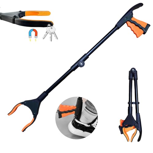 Gyios Greifzange für Senioren Müllzange Aluminium,Greifzange Lang 32",Faltbare Greifer mit Magnetspitzen,Greifhilfe,Greifarm Menschen mit Behinderung,Müllgreifer für die Müllabfuhr(Orange) von Gyios