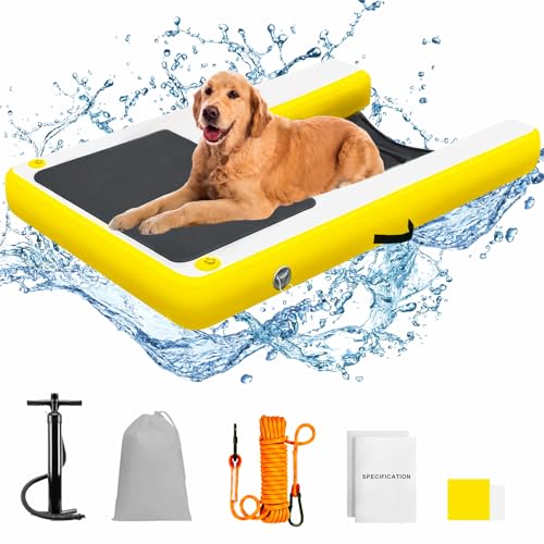 Gymodel Hunde Pool Rampe, Aufblasbare Hundebootrampe Rutschfeste EVA Hund Float Schwimmende Rampe Leiter für Pools Boote Docks, Sicherer & Einfacher Wasserzugang für Große Hunde von Gymodel