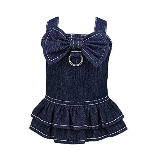 Gyuzh Hundekleider für kleine Hunde Mädchen Kleidung Hund Denim Kleid Welpen Röcke Sommer Bowknot Denim Hundekleid mit Geschirr Loch für kleine, mittelgroße Hunde Mädchen von Gyuzh