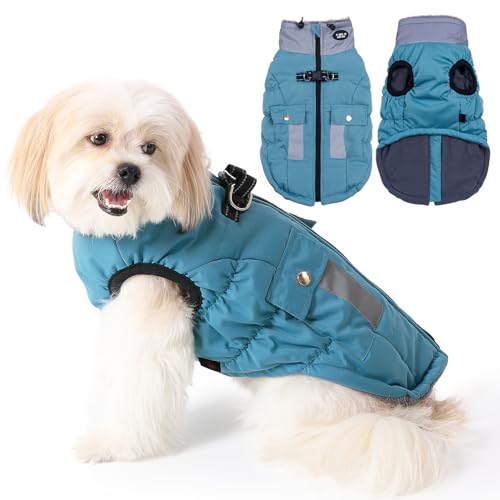 Gyuzh Hundemantel Jacke Weste Kleidung Hundegeschirr Mantel Verstellbare Reflektierende Hundejacken mit Taschen und Kunstpelzkragen Winter wasserdichte Hundemäntel für kleine, mittelgroße und große von Gyuzh