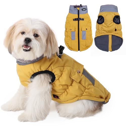 Gyuzh Hundemantel Jacke Weste Kleidung Hundegeschirr Mantel Verstellbare reflektierende Hundejacken mit Taschen und Kunstpelzkragen Winter wasserdichte Hundemäntel für kleine, mittelgroße und große von Gyuzh