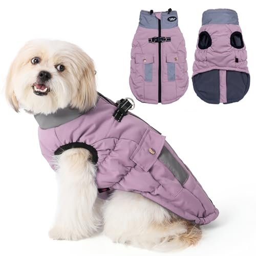 Gyuzh Hundemantel Jacke Weste Kleidung Hundegeschirr Mantel Verstellbare reflektierende Hundejacken mit Taschen und Kunstpelzkragen Winter wasserdichte Hundemäntel für kleine, mittelgroße und große von Gyuzh