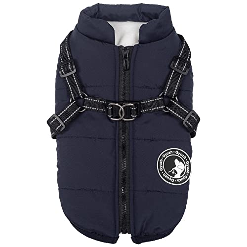 Gyuzh Hundemantel mit Geschirr Winter Hundemantel Fleece Hundejacke Wasserdichter Hundemantel Reißverschluss Hundejacke Welpenmantel Kleine Hundekleidung Hundemantel mit reflektierendem Geschirr für von Gyuzh