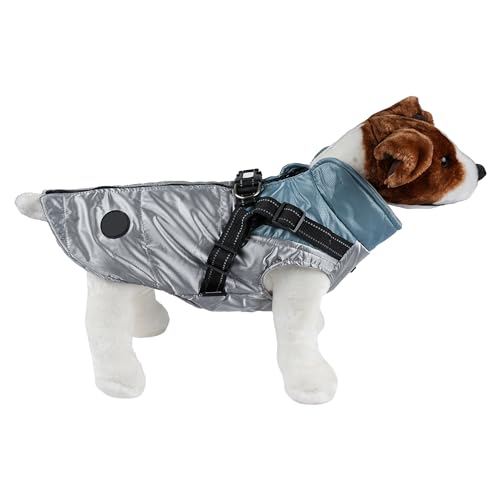 Warme Hundejacke, Hundemantel für Hunde, Hundepullover, Winddichte Winterweste mit Ring für Geschirr - Blau und Silber, 4XL von H HANSEL HOME