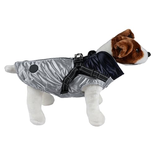 Warme Hundejacke, Hundemantel für Hunde, Hundepullover, Winddichte Winterweste mit Ring für Geschirr - Dunkelblau und Silber, 3XL von H HANSEL HOME