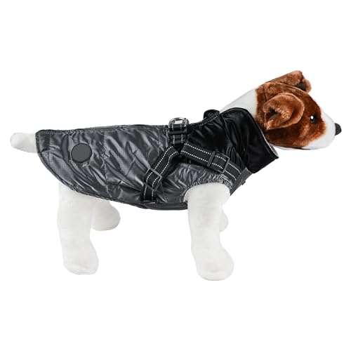 Warme Hundejacke, Hundemantel für Hunde, Hundepullover, Winddichte Winterweste mit Ring für Geschirr - Schwarz und Grau, L von H HANSEL HOME