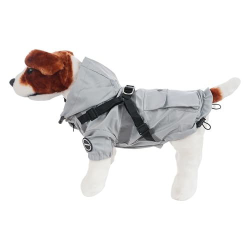 Wasserdichter Hunderegenmantel, Hundemantel für Kleine und Mittelgroße Hunde, Winddichte Hundejacke mit Ring für Geschirr - Grau, XL von H HANSEL HOME