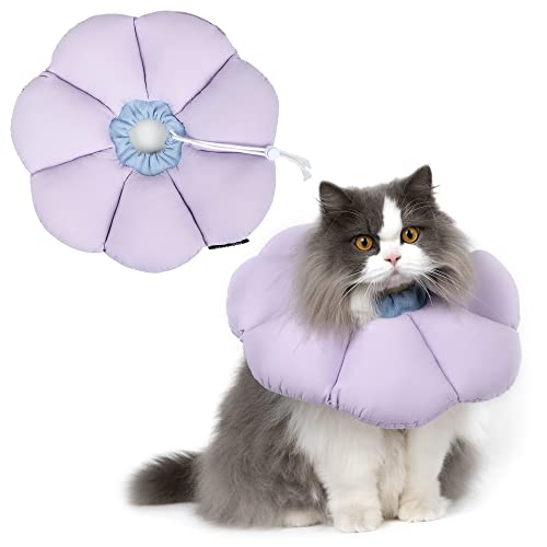 H HIDREAM Katzen-Kegelhalsband, niedliches, wasserdichtes Katzen-Halsband, bissfest, Wundheilung, Sicherheitshalsband für Katzen, Violette Blume, Ganzjahresstil von H HIDREAM