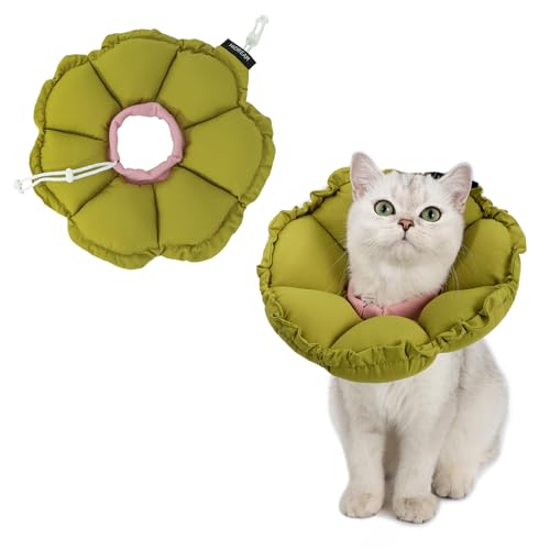 H HIDREAM Weiches Katzenhalsband, niedliches, verstellbares Katzenhalsband, elisabethanisches E-Halsband, das Kopf- und Fußwunden schützen kann, grüne Blume, Ganzjahres-Stil von H HIDREAM