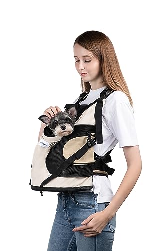 HiDREAM Hundetragetasche für kleine Hunde, Hunderucksack mit 2 Taschen für Reisen, Bequeme Hundetrage, geeignet für Hunde unter 6,8 kg, maschinenwaschbar (Beige) von H HIDREAM