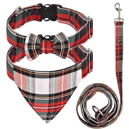 Hundehalsband und Leine, Schottenkaro, Fliege und Halstuch, Hundeleine, verhedderungsfrei, verstellbare Halsbänder, traditionelle Hundeleine zum Spazierengehen und Trainieren (Dress Stewart) von H HIGHLAND REDSTONE