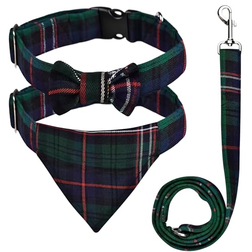 Hundehalsband und Leine, Schottenkaro, Fliege und Halstuch, Hundeleine, verhedderungsfrei, verstellbare Halsbänder, traditionelle Hundeleine zum Spazierengehen und Trainieren von H HIGHLAND REDSTONE