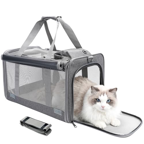 HSC PET Tragetasche für große Katzen, weiche Seiten Haustiere Tragetasche für Kaninchen, Welpen, Kleintiere bis zu 9 kg, waschbare Hundetasche Matten Sichtschutz für Zuhause Outdoor Reisen von H.S.C PET PRODUCE