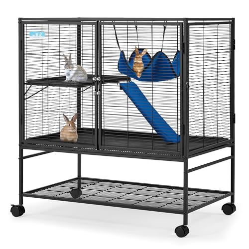 HABUTWAY Großer Frettchenkäfig aus Metall, 101,6 cm hoch, 2-stöckig, Kleintierkäfig für Ratten/Chinchillas, 1,3 cm Gitterabstand für Frettchen, Kleintierkäfig mit abnehmbarer Rampe und Plattform von HABUTWAY