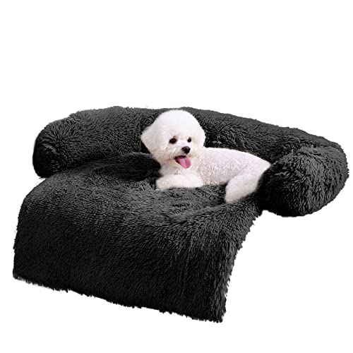 HACHIKITTY Hundesofa Bett Matte Bezug Weich Plüsch, Couchbezug für Hunde Hundematte für Möbel Schutz Haustier Sofa Matte für Hunde, Hundemöbel Bett Sofakissen Waschbar Hundebett Matten (Medium Schwarz) von HACHIKITTY