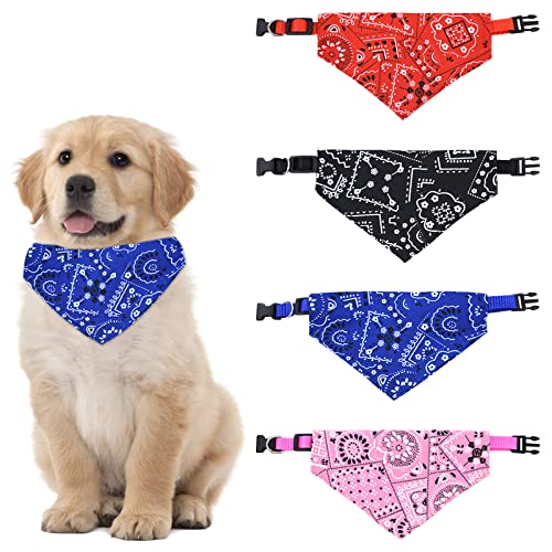 HACRAHO Bandana-Halsband Für Haustiere, 4 Stück Hundebandana Mit Verstellbarem Halsband Handgefertigtes Hundehalsband Mit Schnellverschluss Waschbare Dreiecks-Halsbänder Für Kleine Hunde Und Katzen, S von HACRAHO