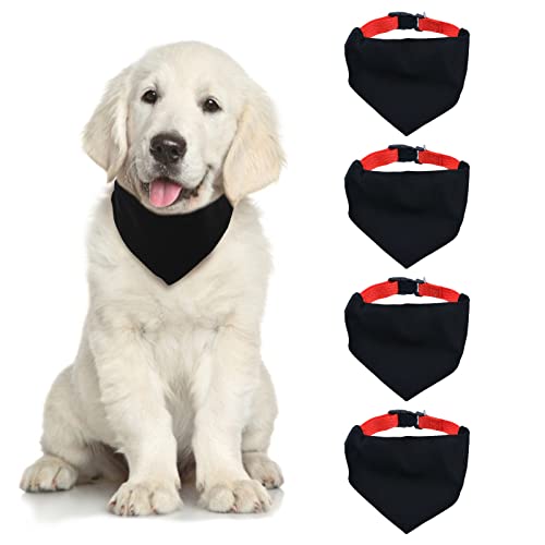 HACRAHO Blanko Hundebandana, 4 Stück, schwarzes Haustier-Bandana-Halsband mit schnell lösbarer Schnalle für kleine, mittelgroße Hunde und Katzen, Schwarz M von HACRAHO