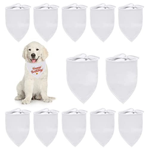 HACRAHO Blanko Hundehalstücher, 12 Stück, einfarbig, weiß, Dreieckstuch für Haustiere, Polyester, DIY-Hundehalstücher für Hunde, Welpen, Katzen von HACRAHO