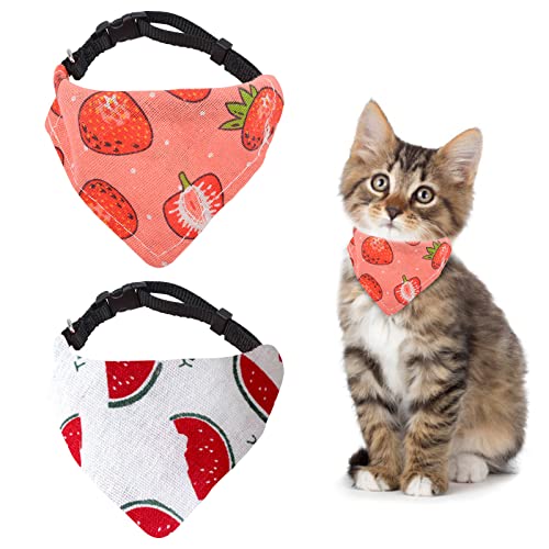 HACRAHO Cat Bandana Collar, 2 Packs Fruit Cat Collars Breakaway with Removable Bandana Adjustable Watermelon Strawberry Pattern Cat Bandana Collar for Kittens Puppy, S von HACRAHO