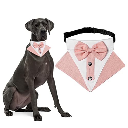 HACRAHO Formal Hund Smoking Bandana, 1 Stück Hund Hochzeit Bandana Halsband mit Fliege Verstellbar Formal Tux Hund Bandana mit Halsband für Große Hunde, Rosa von HACRAHO