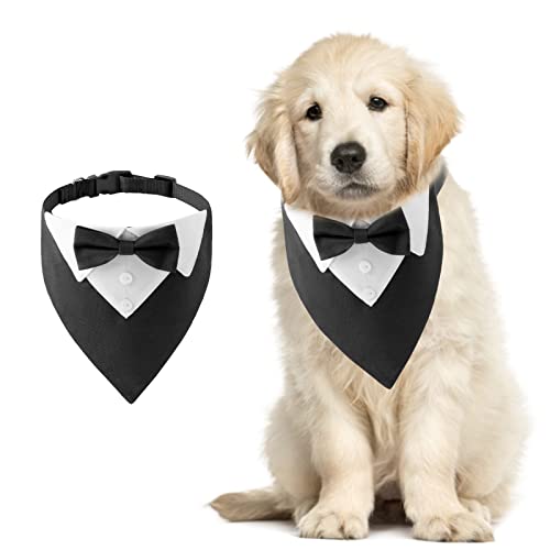 HACRAHO Formales Hunde-Smoking-Bandana, 1 STÜCK Hund Tuxedo Baumwolle Bandana Hundehochzeitshalsband Mit Fliege Und Krawatte Für Kleine Hunde Und Katzen, S von HACRAHO