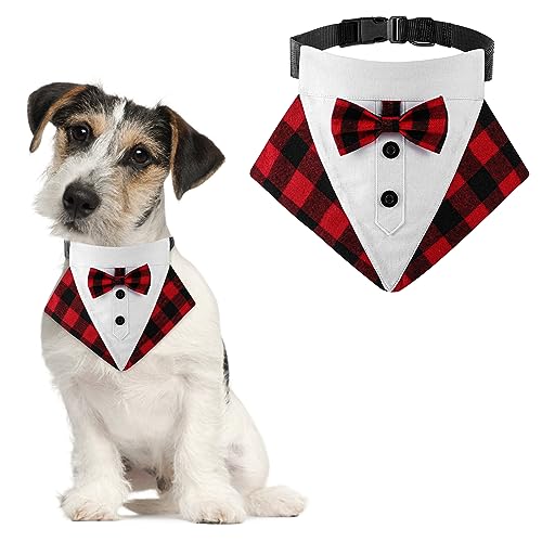 HACRAHO Formale Dog Smoking Bandana, 1 Pack Plaid Dog Wedding Bandana Collar with Bowtie Soft Dog Smoking Cotton Bandana for Small Medium Dogs, S von HACRAHO