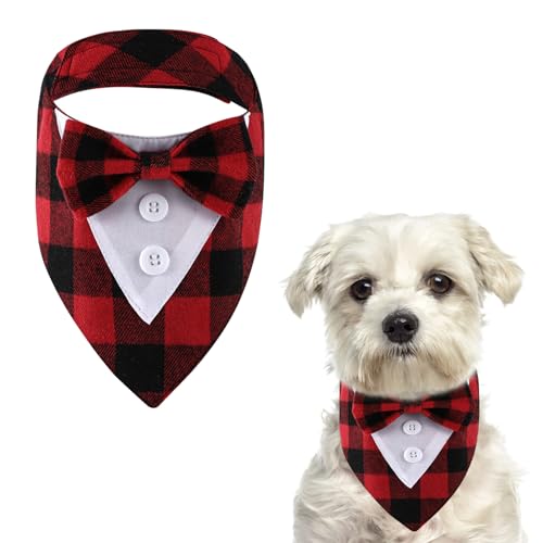 HACRAHO Formale Dog Smoking Bandana, 1 Pack Plaid Dog Wedding Collar with Bow Tie Adjustable Dog Formal Outfit for Small Dogs Cats Pets XS von HACRAHO