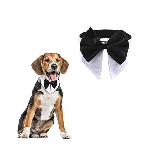 HACRAHO Formales Haustier-Fliegenhalsband, 1 Stück, weiße Smoking Fliege und Halsband, verstellbare Welpen, Krawatte, Schleifen für Hochzeit, Geburtstag, Party, Hunde, Halsumfang 55.8 - 63.5 cm von HACRAHO