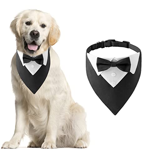 HACRAHO Formales Hunde-Smoking-Bandana, 1 STÜCK Hund Tuxedo Baumwolle Bandana Hundehalsband Mit Fliege Und Krawatte Für Große Und Übergroße Hunde, L von HACRAHO