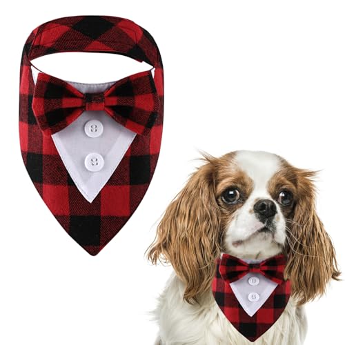 HACRAHO Formelles Hunde-Smoking-Bandana, 1 Packung, Kariertes Hunde-Smoking-Hunde-Bandana, verstellbares formelles Hunde-Outfit für kleine Hunde und Haustiere, S von HACRAHO