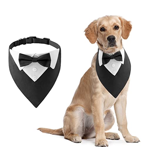 HACRAHO Formales Hunde-Smoking-Bandana, 1 STÜCK Hund Tuxedo Baumwolle Bandana Hundehochzeitshalsband Mit Fliege Und Krawatte Für Mittlere Und Große Hunde, M von HACRAHO