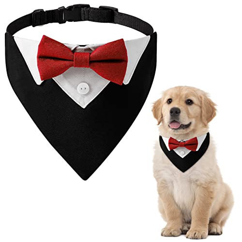 HACRAHO Formelles Smoking-Bandana, 1 Stück, rot, Smoking, Baumwolle, Halstuch, Hochzeit, Halsband mit Fliege und Krawatte für Hunde und Katzen, Größe L von HACRAHO