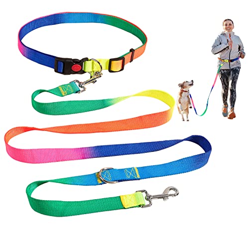 HACRAHO Handfreie Hundeleine, 1 Packung Laufleine mit verstellbarem Taillengürtel, Tailleine für Hunde zum Laufen, Spazierengehen, Wandern, bunt von HACRAHO